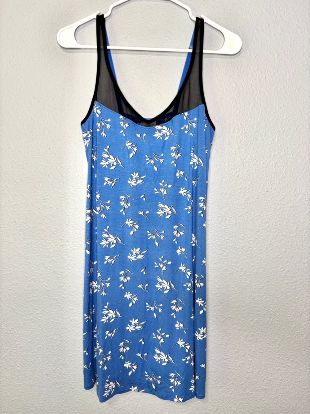 Soma NEW Cool Nights Sleep Chemise w/ Shelf Bra Blue Floral w/ Mesh XS